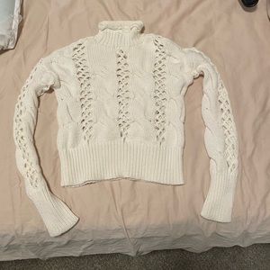 Express Cutout turtleneck knitted cable sweater white size XS cotton